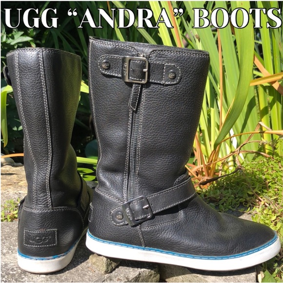UGG Shoes - Auth-UGG-Leather “Andra” Sneaker Boot-Black-Lined
